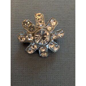 Vintage Rhinestone Flower Brooch Pin Silver Tone